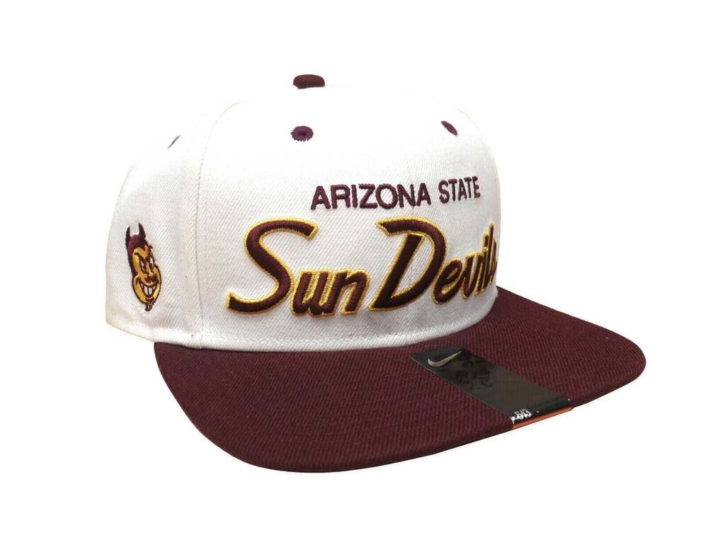 Nike Vintage Two Toned Script Arizona State Sun Devils Snapback Hat / Cap (WHT)